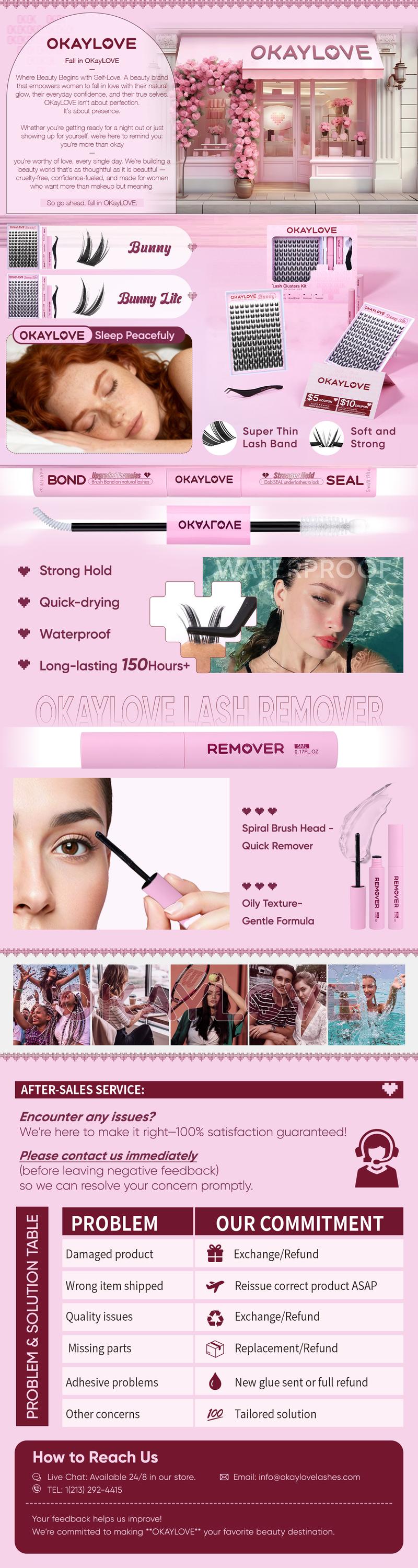 OKAYLOVE Bunny | Bunny Lite Lash Clusters Kit Mang Lash Extension Kit  Lightweight Eyelashes Clusters with Waterproof Long-lasting Lash Bond and Seal,Tweezers and Remover for DIY Eyelash at Home Easily, Natural Makeup Girl Gifts