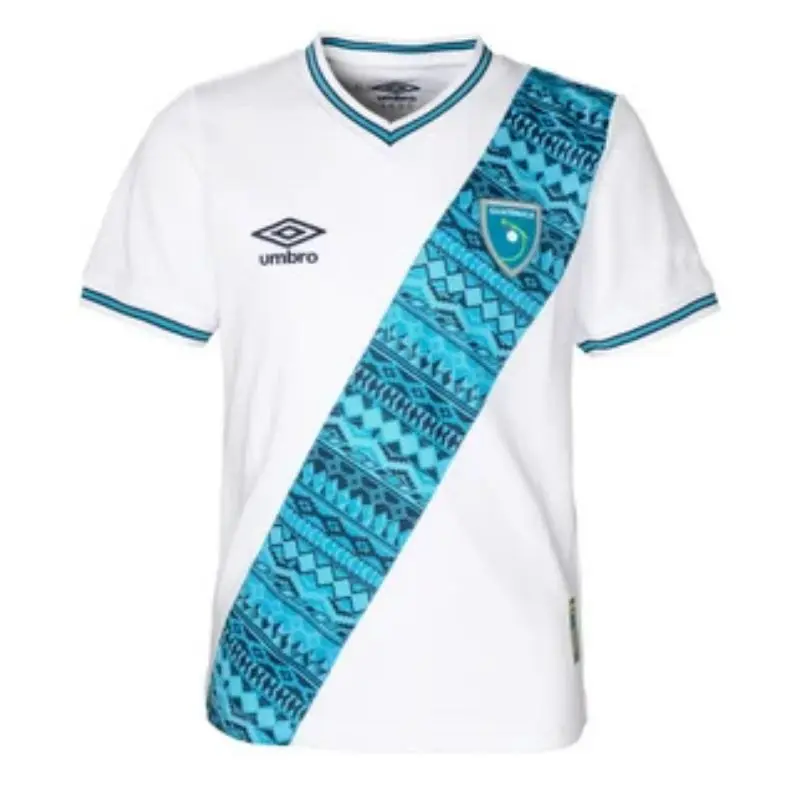 Men’s Guatemala White & Aqua Soccer Jersey – Diagonal Graphic Football Shirt, Short Sleeve Match Day Fanwear, Sizes XS–5XL