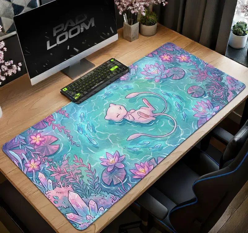 PKM Mew Crystal Pond Mouse Pad Cute Gaming Desk Mat Anime Setup Mat, Pc Accessories