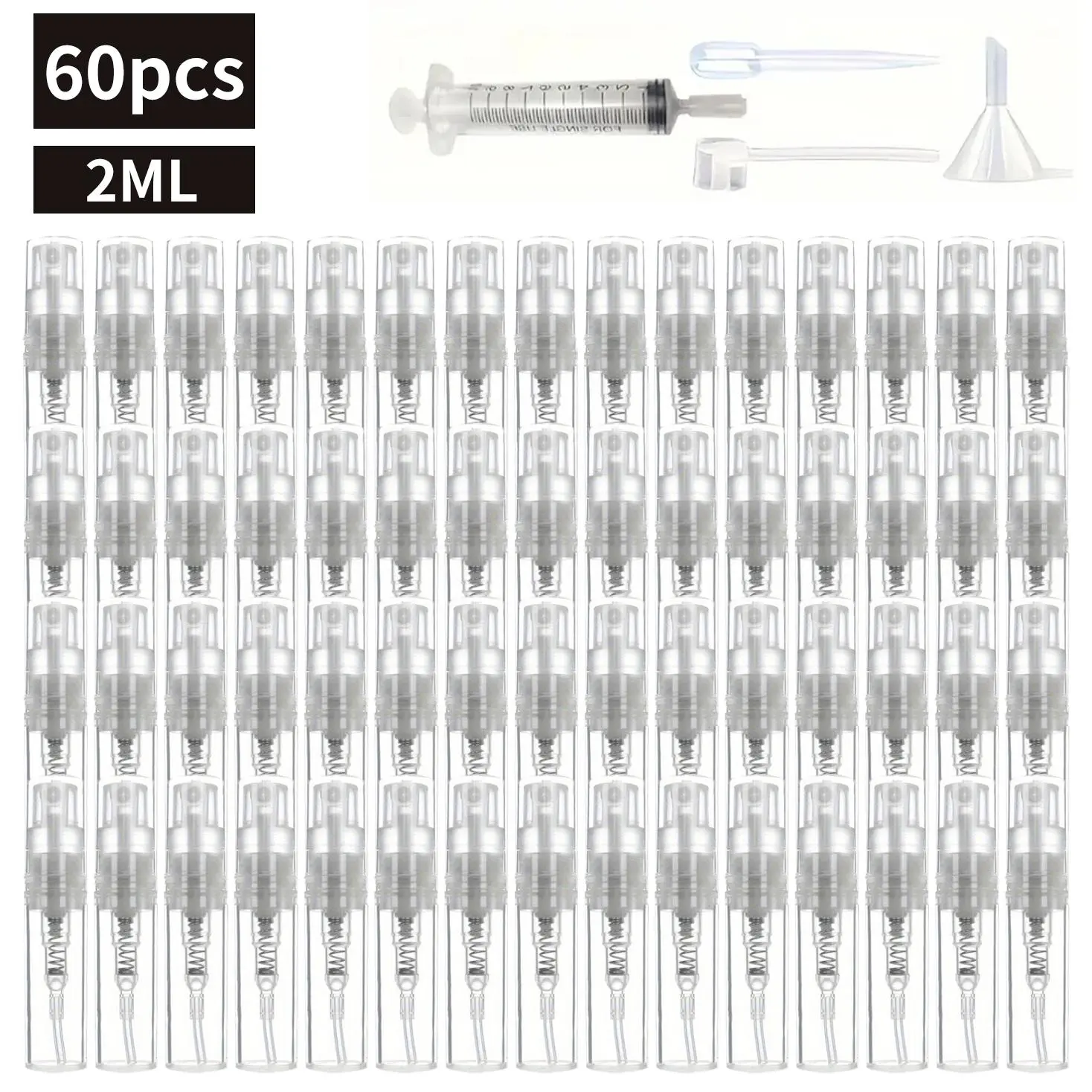 2ml Mini Refillable Spray Bottle Set, Makeup Container Set, 60pcs Empty Spray Bottles & 4 Counts Cosmetics Accessories, Travel Bottle for Perfume, Toiletry, Skin Care, Christmas Gift
