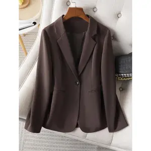 Women's Elegant One-Button Blazer Jacket, Slim-Fitting Long Sleeve Coat for Office Wear, Fall & Winter Fashion Outerwear（gift）Gift