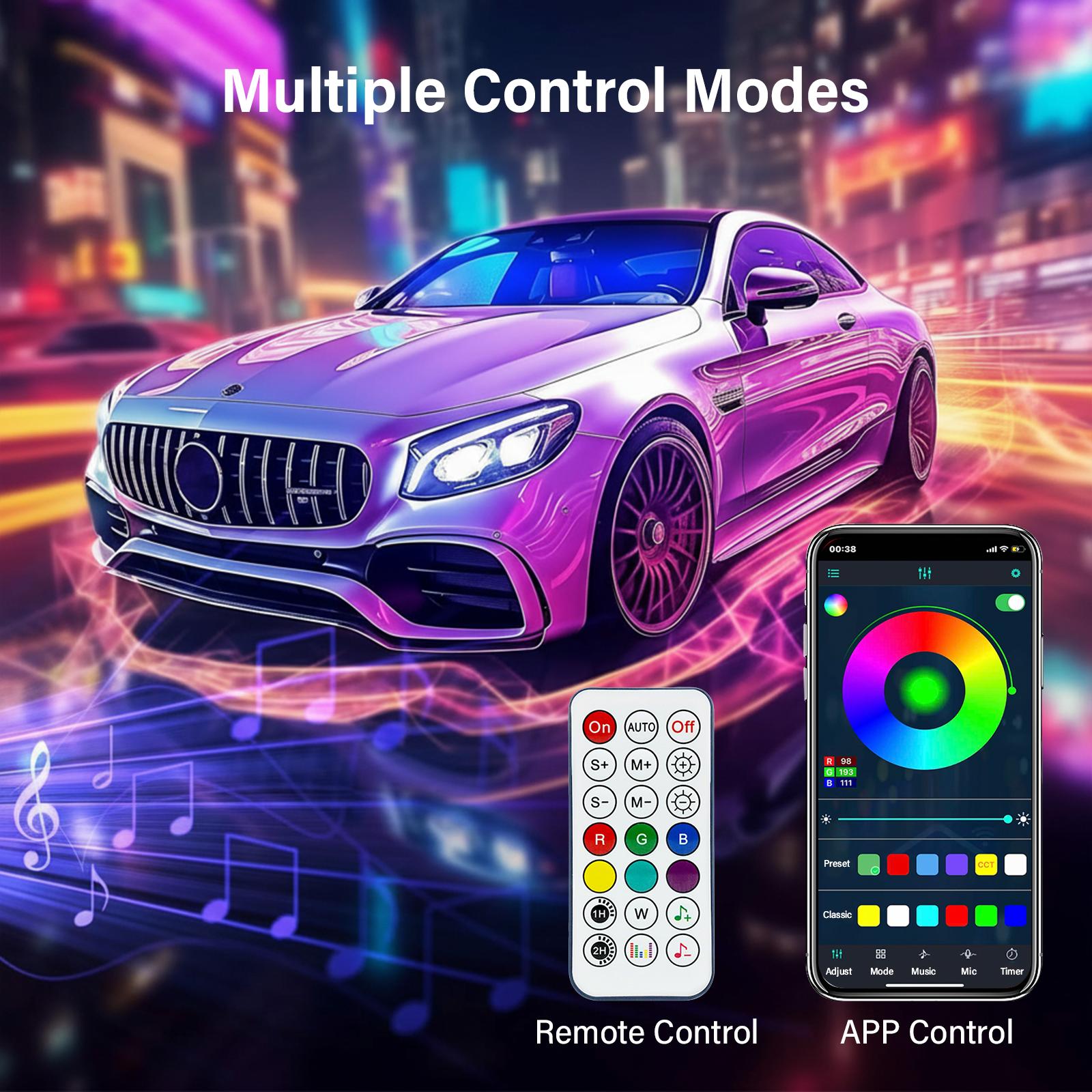 Car Foot Atmosphere Light Car LED Lights, Smart Car Interior Lights with App Control, RGB Lights with DIY Mode and Music Mode, 2 Lines Design LED Lights for Cars with Car Charger, 12V Car Accessories Carconversion