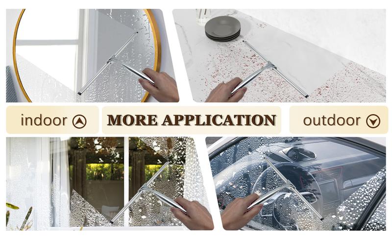 Shower Squeegee for Glass Doors, Stainless Steel Squeegee for Shower Glass with Adhesive Hook, 10’’ Multi-Purpose Window Squeegee for Window Cleaning, Bathroom, Glass, Car Windows, Mirrors, Tiles