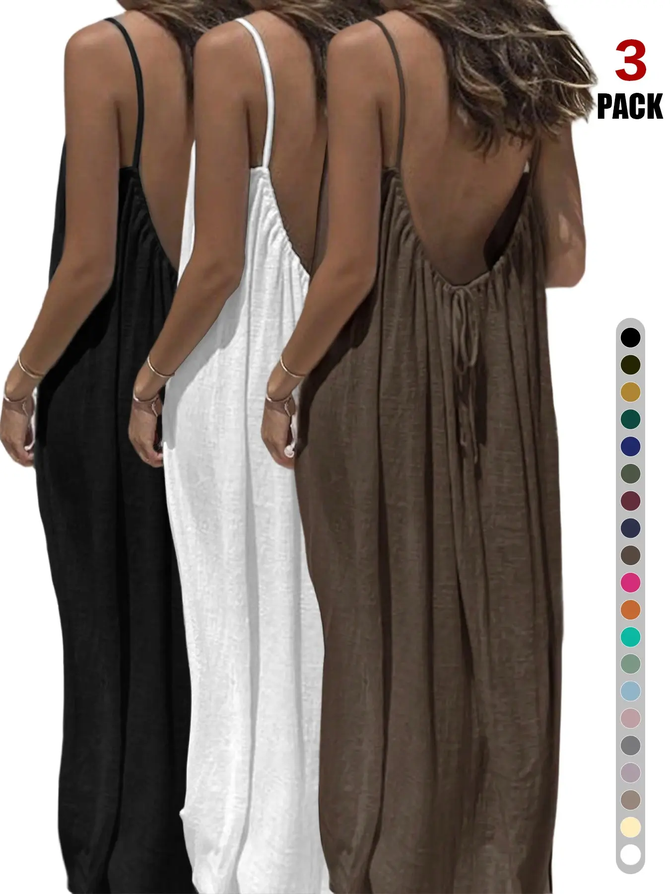 Women's Summer Sleeveless Spaghetti Strap Plain Dress, Elegant Long Loungewear Nightgown for Indoor Wear, Casual Loose Fit Sleepwear for All Seasons