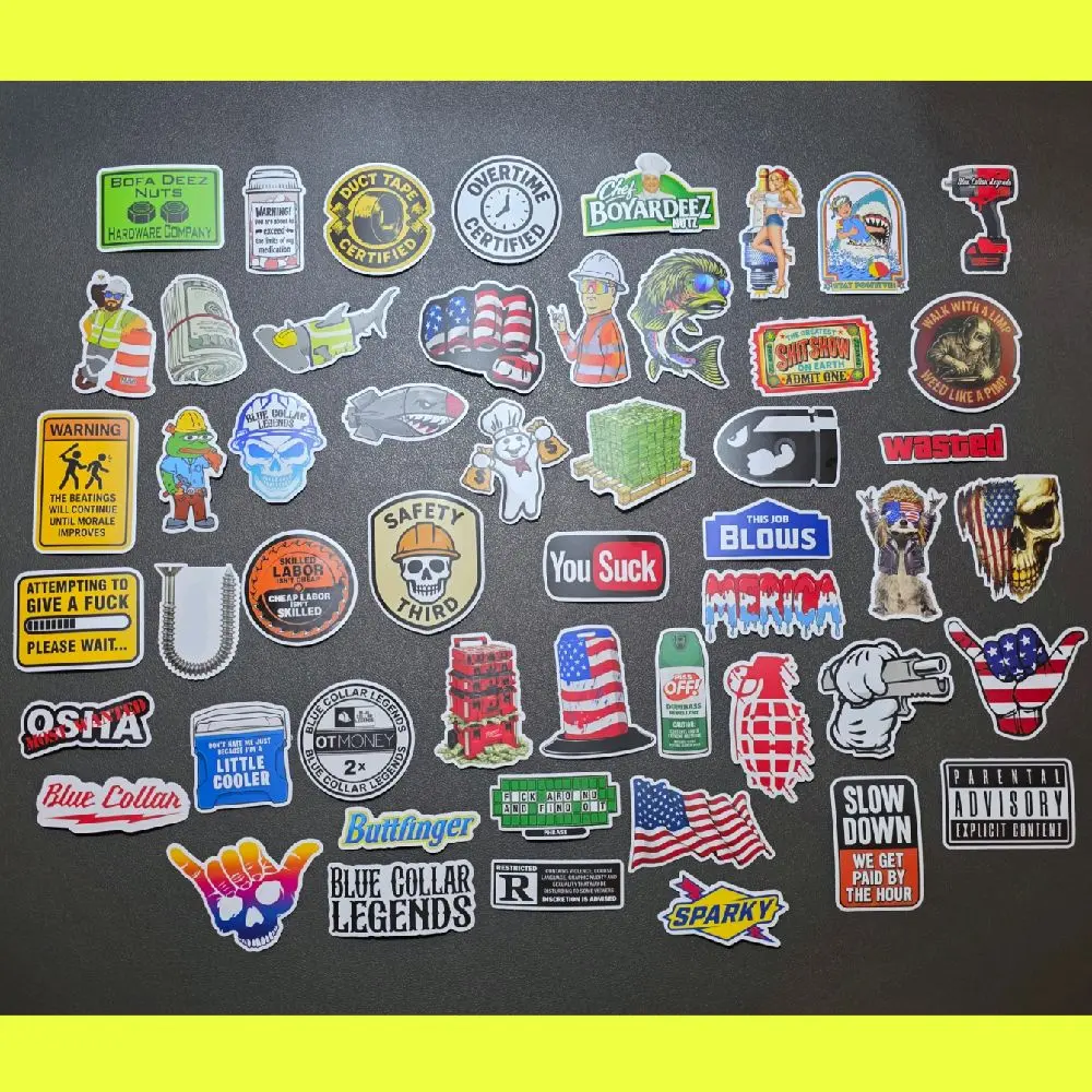 HardHat Stickers- 53pc- July 2026 Release High-Quality Laminated Trades Stickers, USA Made, Durable Vinyl, Versatile Application, Proud Blue Collar