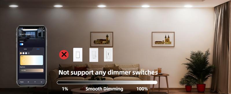 6Inch Ultra-Thin 6CCT Multicolor LED Recessed Night Lights 12W 1050Lumen 110-130V Dimmable Downlights for Living Room2000K 2700K 3000K 3500K 4000K 5000K Adjustable Lighting for Bedroom luces led para casa