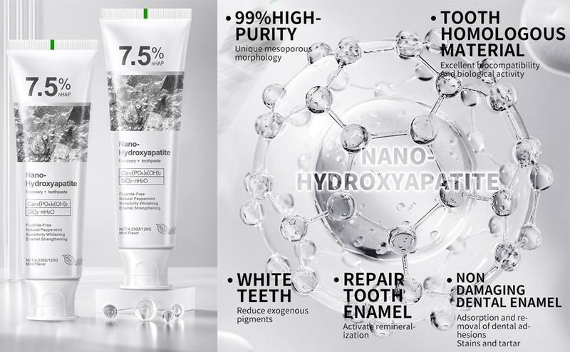 Hydroxyapatite Toothpaste 7.5 % for Enamel Protection,Fluoride-Free Toothpaste for Sensitive Teeth,Fresh Breath,Mild Mint Flavor Hydroxyapatite Toothpaste 7.5 % for Enamel Protection,Fluoride-Free Toothpaste for Sensitive Teeth,Fresh Breath,Mild Mint Flavor