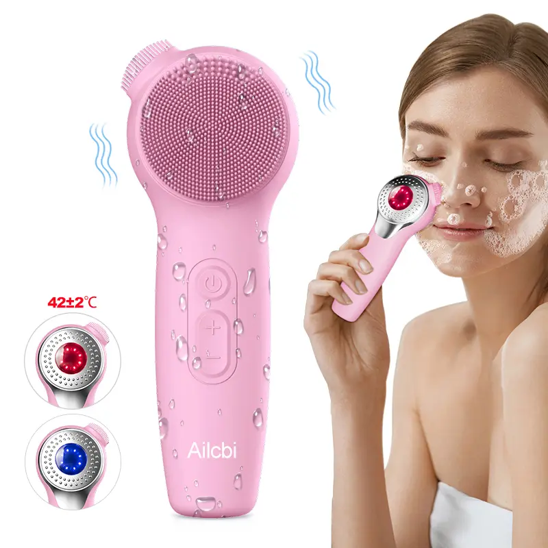 Electric Silicone Facial Cleansing Brush Skin Massager with LED Lighting, Sonic Vibration, IPX7 Waterproof - Facial Care Tools, Beauty Equipment, Portable Beauty Tool, Skin Care Machines