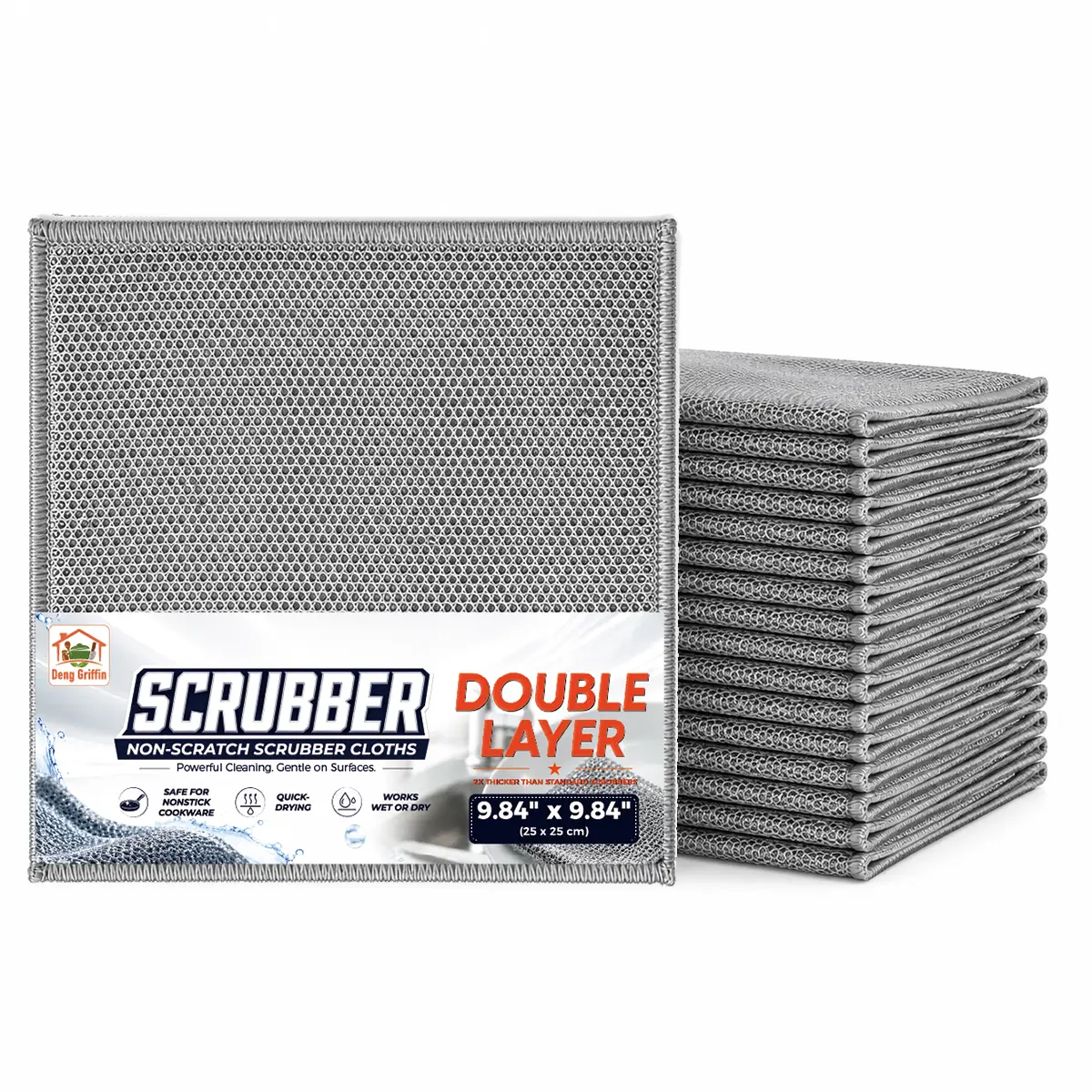 Non-Scratch Woven Mesh Cleaning Cloths, Durable Synthetic Metallic Wire Hand Wash Rags, Heavy-Duty Quick-Dry Silver Kitchen Scrubbers, Odor-Free Sponge Alternative for Stainless Steel Pots & Pans
