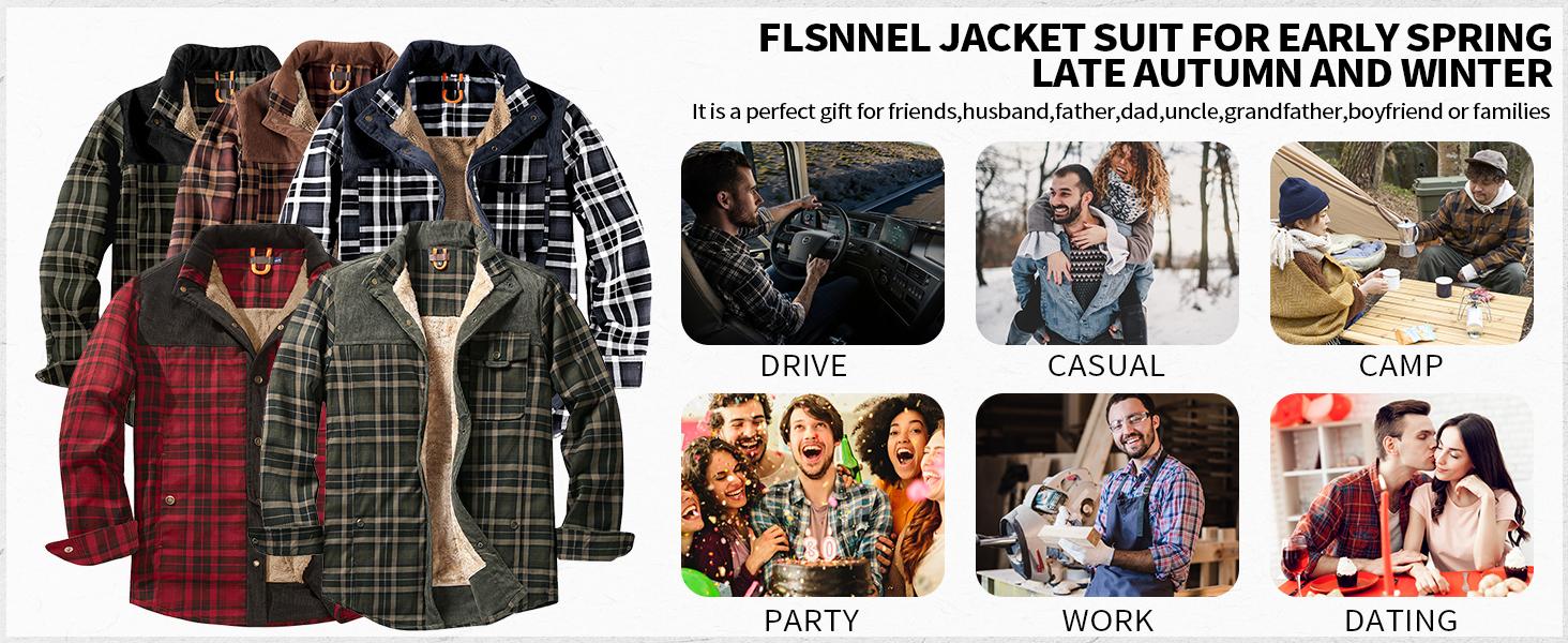 Gihuo Men's Medium Size Fleece Lined Sherpa Plaid Shirt Jacket Outdoor Warm Coats with Snap Button Front Closure & Pockets Armygreen & Cozy Outerwear Classic Menswear Soft Plaid Design Stylish Patchwork Casual Tops Checked Long Sleeve