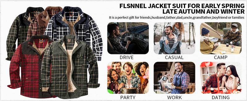 Gihuo Men's Medium Size Fleece Lined Sherpa Plaid Shirt Jacket Outdoor Warm Coats with Snap Button Front Closure & Pockets Armygreen & Cozy Outerwear Classic Menswear Soft Plaid Design Stylish Patchwork Casual Tops Checked Long Sleeve