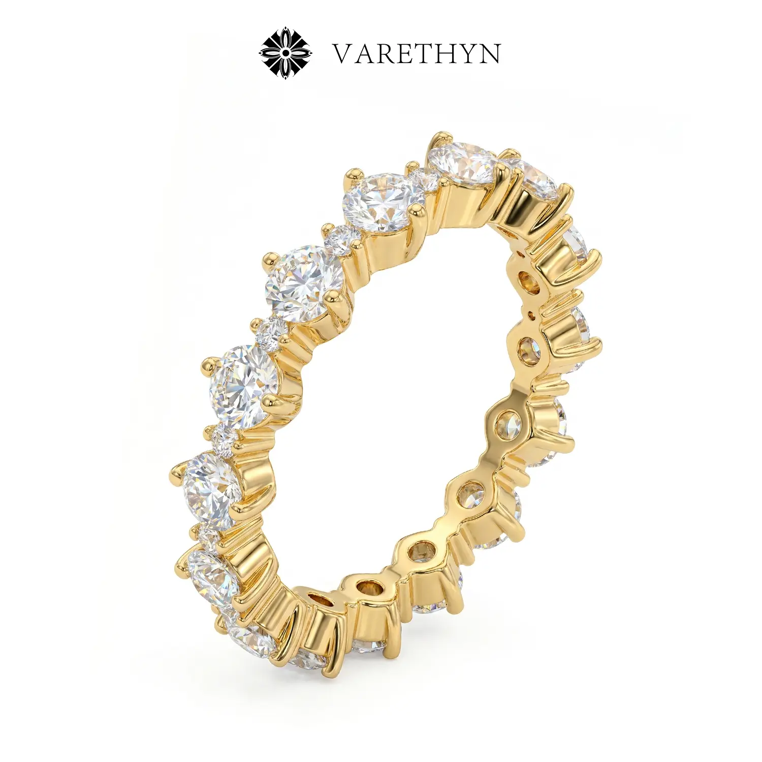 Eco Diamond Eternity Band for Women - 1.5CT Alternating Round Cut Stackable Ring, Bubble Silhouette Shared-Prong Comfort Fit, Ethical Bridal & Fashion Ring with Cosmic Starry Design