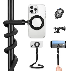 K&F Concept Magnetic Adjustable Foldable Aluminium Phone Holder for MagSafe, Smartphone/Cellphone Accessories - 1/4 Screw Selfie Stick, Action Camera Adapter for GoPro Hero 13/12/11 Insta360 X5/X4, Mini Bendable Tripod Stand