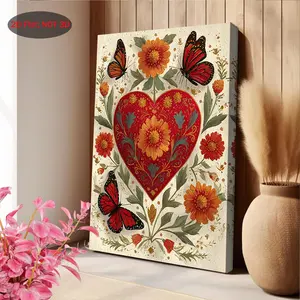 1pc 2D Flat Frame Canvas Painting |   Mexican Sacred Heart Print with Printable Monarch Butterfly, Digital Download, Suitable for Bedroom, Living Room, Bathroom, and Kitchen Wall Decoration, Art Deco Style, Wood Frame	