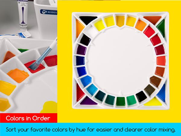 MEEDEN Large 32-Well Ceramic Watercolor Palette with Lid, Porcelain Paint Palette for Watercolor Painting with Cover, Big Mixing Tray for Artist, 12-3/5-Inch Square,White Elegant Design Smooth Surface