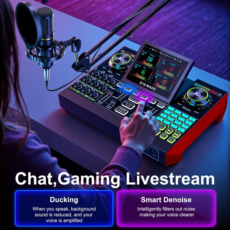 Tenlamp G10-BM800 Cantilever Sound Card Kit, Upgraded Cantilever Bracket, Customizable Sound Effects, Condenser Microphone, Suitable for Live Streaming, Gaming, Vocal Podcasting, 2-Level Noise Cancellation, and Computer Audio Mixing