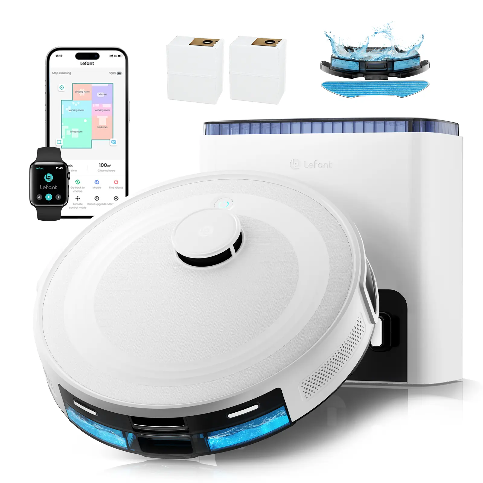Lefant M2L Plus Round Robot Vacuum and Mop Combo, Cordless Rechargeable Vacuum with LiDAR Navigation, 6000Pa Suction, PSD Obstacle Avoidance, Multi-Floor Mapping, 130 Min Runtime, App/Alexa Control, US Plug Home Cleaning Tool, Home Cleaning Tools