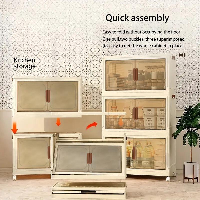 [Space-saving Storage Box]stackable storage box-Space-saving, storage cabinet, folding cabinet with covered wheels, can store clothes, snacks, toys, closet and book storage, open front door