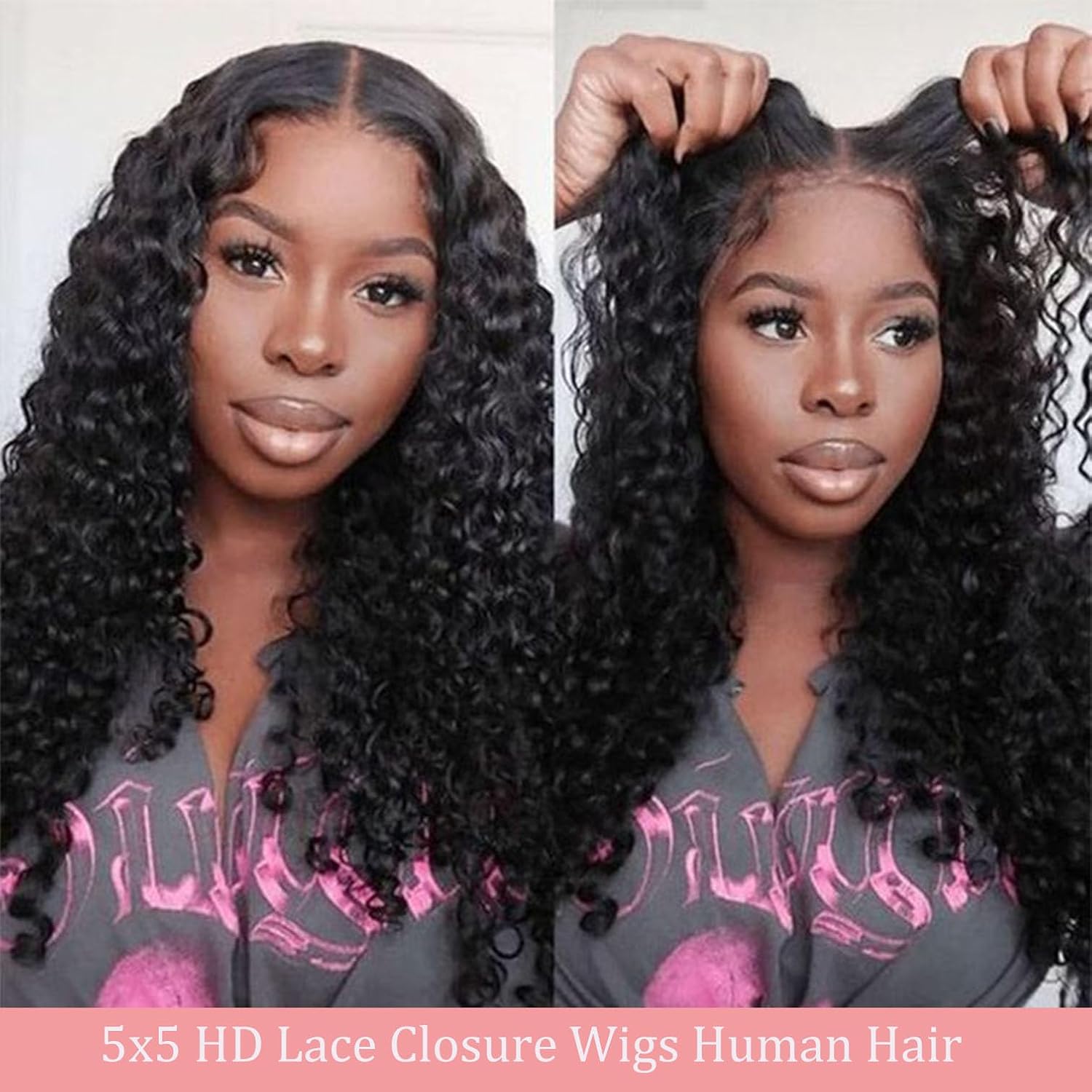 Glueless Wigs Deep Wave Human Hair 6x4 7x5 9x6 Pre Plucked Pre Cut Hd Lace Closure Ready and Go Deep Wave Curly Lace Front Wigs for Black Women Wet and Wavy Natural Hairline