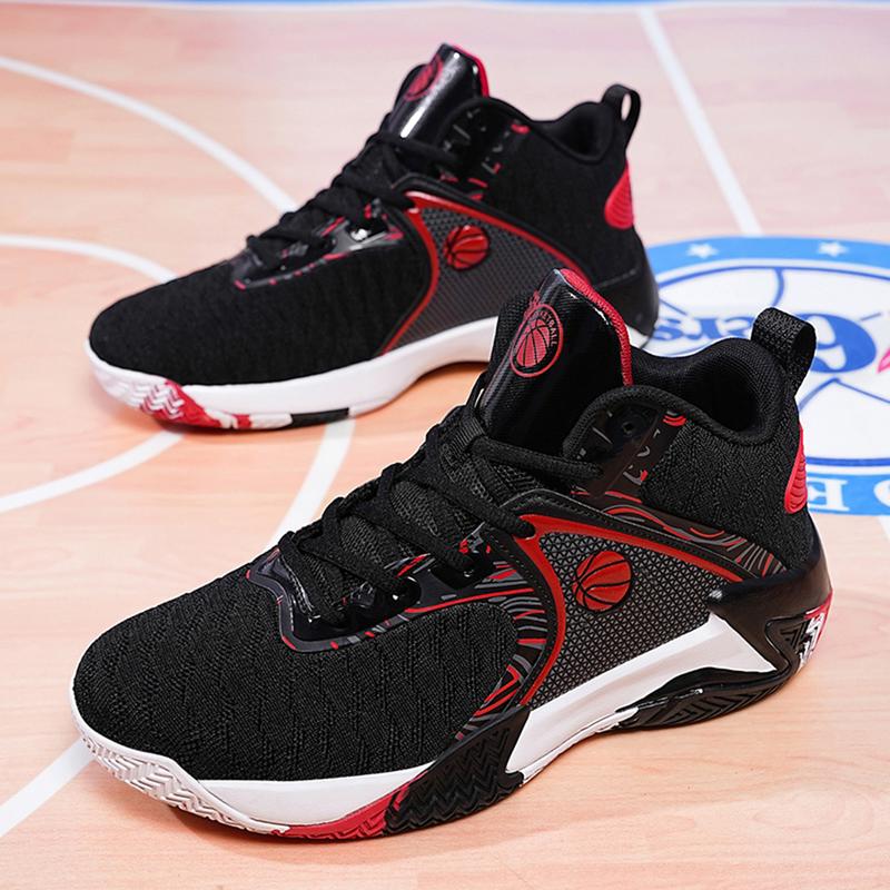 Men's High Top red design BasketballShoes- Stylish, breathable, durable men sports shoes suitable for leisure and outdoor activities.with non-slip.wear- resistant design. mesh upper and fabric lining. suitable for alIl seasons everyday use