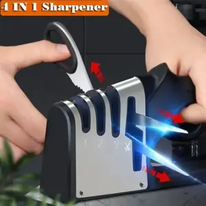 Knife Sharpeners for Kitchen Knives– Stainless Steel 4 in1 Kitchen Knife Sharpener – Ergonomic and Easy to Use Knife Sharpening Kit with 4 Stage Sharpening Slots