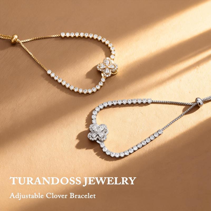 Turandoss Spinning 4-Leaf Clover Bracelet for Women, (6”–9”)Adjustable Fidget Bracelet , Jewelry Gifts