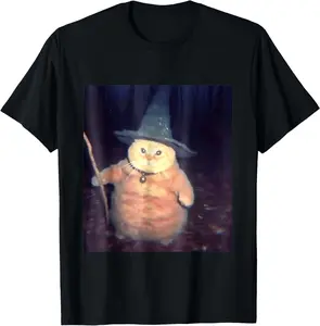100% CottonWizard Cat Meme Shirt | Funny Vintage Halloween T-Shirt