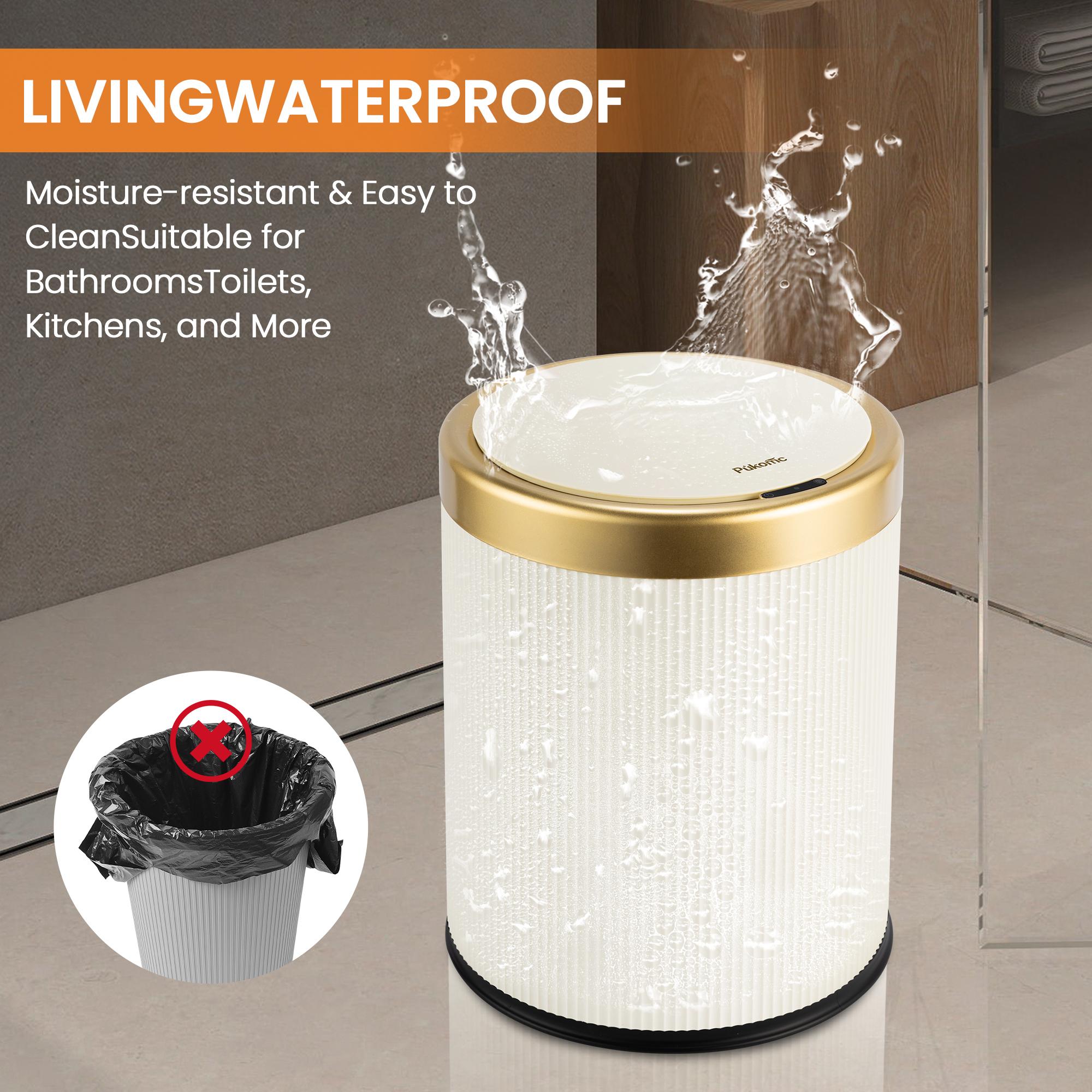 Pukomc Bathroom Trash Can with Lid 3.2 Gallon Narrow Trash Can Small Plastic Trash Bin 12 Liter Rectangular Plastic Garbage Can with Press Type Lid for Bedroom Bathroom Milk White Pop Up Drain