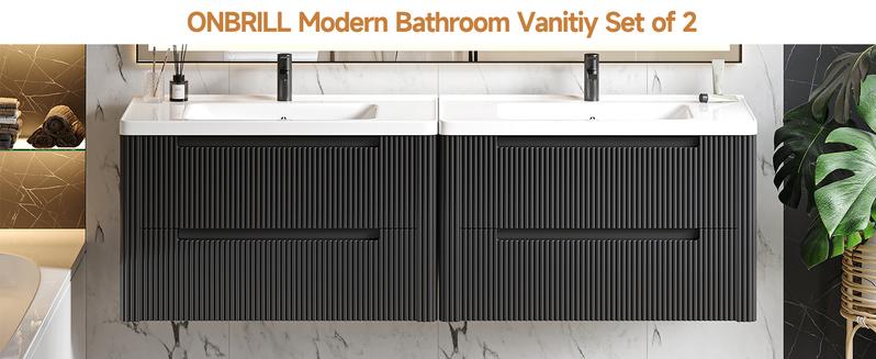 【Valentine's Day Gift】ONBRILL Modern Bathroom Vanity with Sink Combo Curved Floating Bath Vanity with 2 Soft Close Drawers Wall Mount Bathroom Vanities with Integrated Ceramic Sink for Small Space Apartment