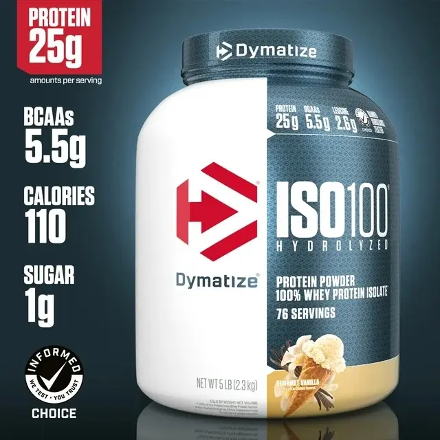 Dymatize ISO100 Hydrolyzed Whey Isolate Protein Powder - 5lbs Gourmet Vanilla, 76 Servings, 25g Protein, 5.5g BCAAs, Fast-Absorbing Gluten-Free Amino Recovery Stimulant-Free Vegetarian Dietary Supplement for Muscle Support (Fitness), Amino Protein Supplem