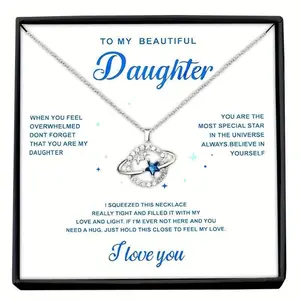 To My Daughter Cubic Zirconia Planet Asteroid Necklace, Girl Necklace Birthday Gift, Christmas Gift