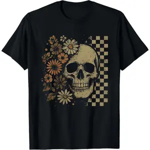 Boho Skull Graphic Tee, Vintage Grunge Tee, Retro Boho Summerween Shirt, Cute Spooky Halloween Shirt, Spooky Summer Shirt