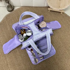 Stripe Toiletry Bag,Women Makeup Bag,Large Capacity Cosmetic Bag,Travel Essentials Organizer,Full Opening Pockets Waterproof Handbag,Multi-compartment Travel Bag