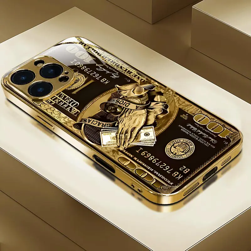 New Fortune Creative Phone Case is suitable for iPhone 17 Air 16 15 14 13 12 11 Pro Max gold-plated high-definition glass design, skin friendly, comfortable, anti drop, wear-resistant All-Inclusive phone case, Phone Decoration