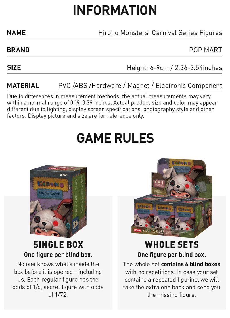 POP MART Hirono Monsters' Carnival Series Figures