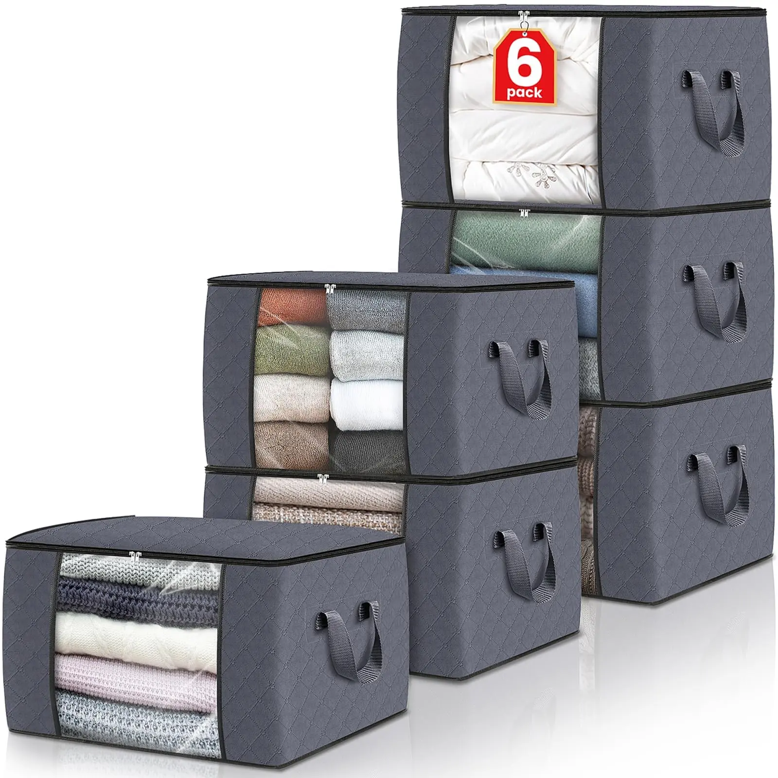 6pcs Clothing  Storage Bags,Clothes Blanket Storage Bins Foldable Closet Organizers with Reinforced Handle for Organizing Clothes and Bedding Bags Organizer Cabinet Containers Pack Room Student Tool,Mother's Day gift