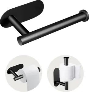 Toilet Paper Holder, Stainless Steel & No Drilling Black Toilet Paper Holder Wall Mount, Waterproof Self Adhesive Toilet Paper Holders for Bathroom, Kitchen, Washroom