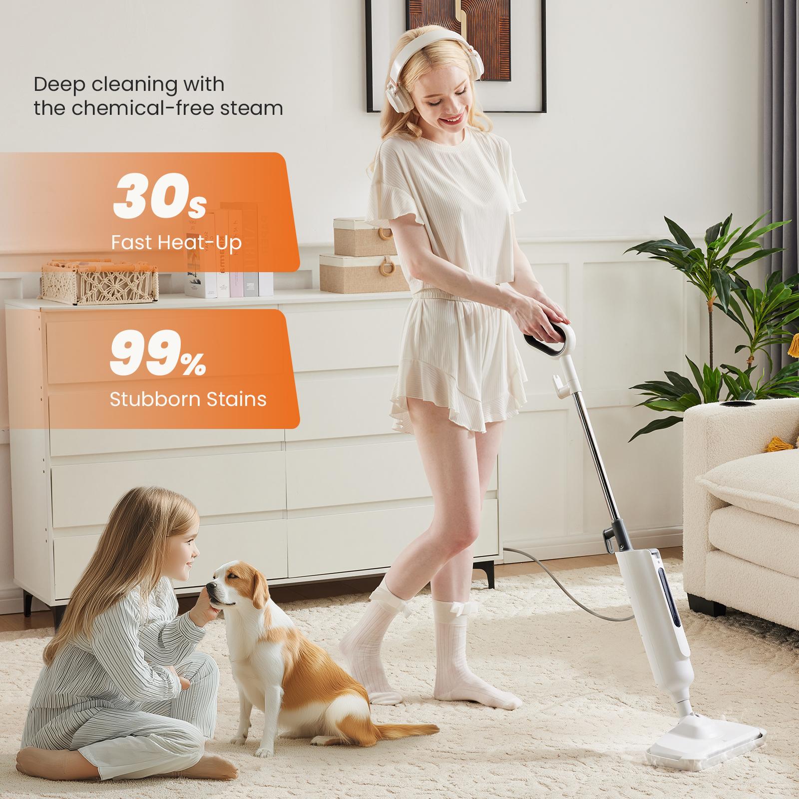 Steam Mop for Floors, 30-Second Heat-Up & 16.4ft Cord, for Hardwood, Tile, Laminate with Washable Pads, 11.2oz Tank