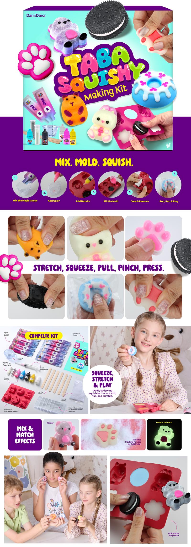Taba Squishy Making Craft Kit Sticky Cookie Squishy Fidget Toys DIY Taba Squishy 6 Unique shapes Squishy panda, Squishy cookie, Squishy Bunny,  Glow In the dark