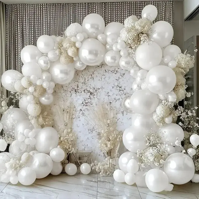 Pearl White Thick Double Stuffed Balloons Garland Arch Kit Wedding Engagement Birthday Party Bridal Baby Shower Party Decoration