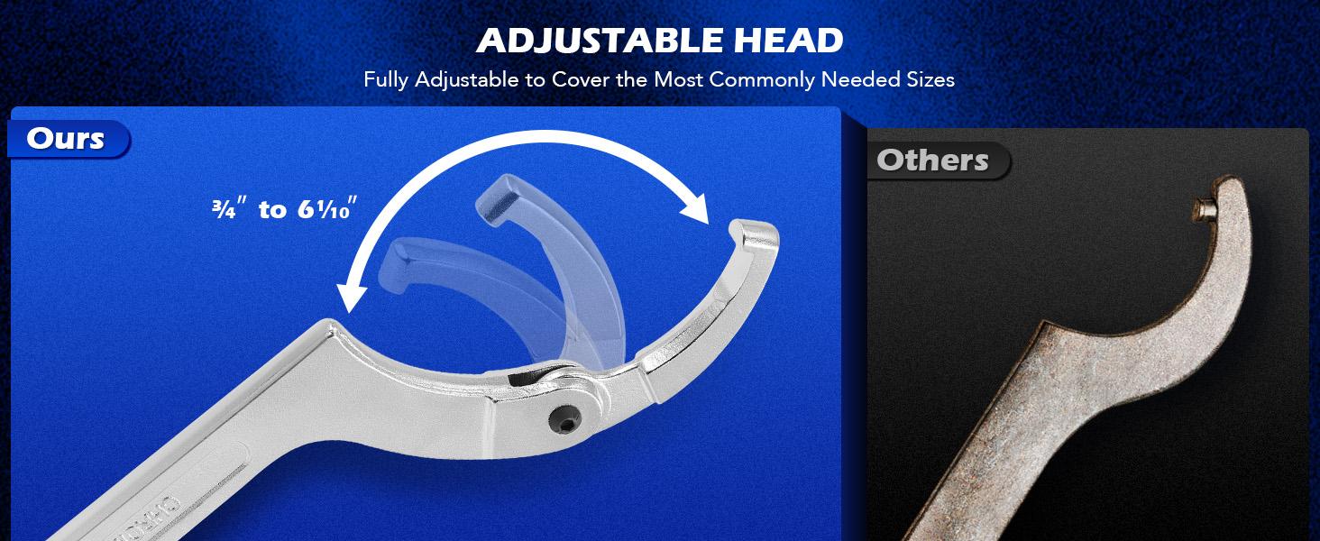 Orion Motor Tech 8pc Adjustable Pin Spanner Wrench Tool Set, Spanner Nut Wrench Tools with Changeable Heads for Pipes Heating Cars, Coilover Hook Wrenches for Suspension System, 3/4" to 6-1/10"