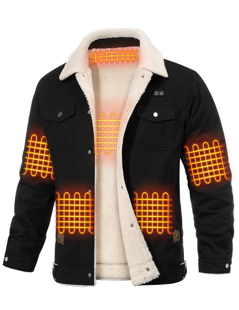 UMIPUBO Men's Heated Fleece Jacket with 5 Heat Zones, Sherpa Lining, Snap Closure, Warm Winter Outdoor Coat