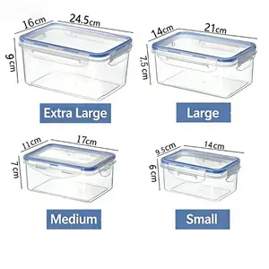 4 Pcs Stackable Airtight Food Containers with Lids, Leakproof Microwave Safe Storage Boxes, Clear Plastic for Kitchen, Pantry & Camping Food Storage