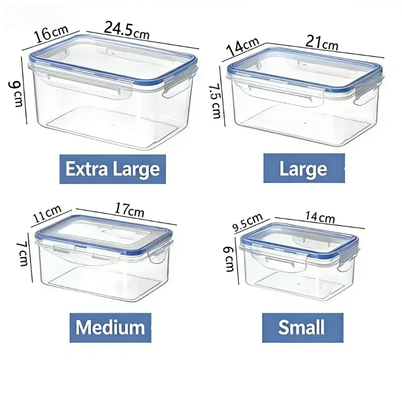 4 Pcs Stackable Airtight Food Containers with Lids, Leakproof Microwave Safe Storage Boxes, Clear Plastic for Kitchen, Pantry & Camping Food Storage