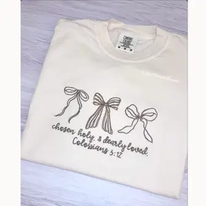 Chosen Holy & Dearly Loved Embroidered Comfort Colors Tee | Colossians 3:12 Christian Shirt | Coquette Bow Faith Tee