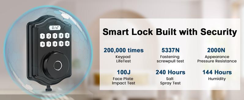 52hz AI Smart Fingerprint Door Lock with Code, Voice Guide, Password lock, Auto Lock, Easy to Install, Black Security-A3