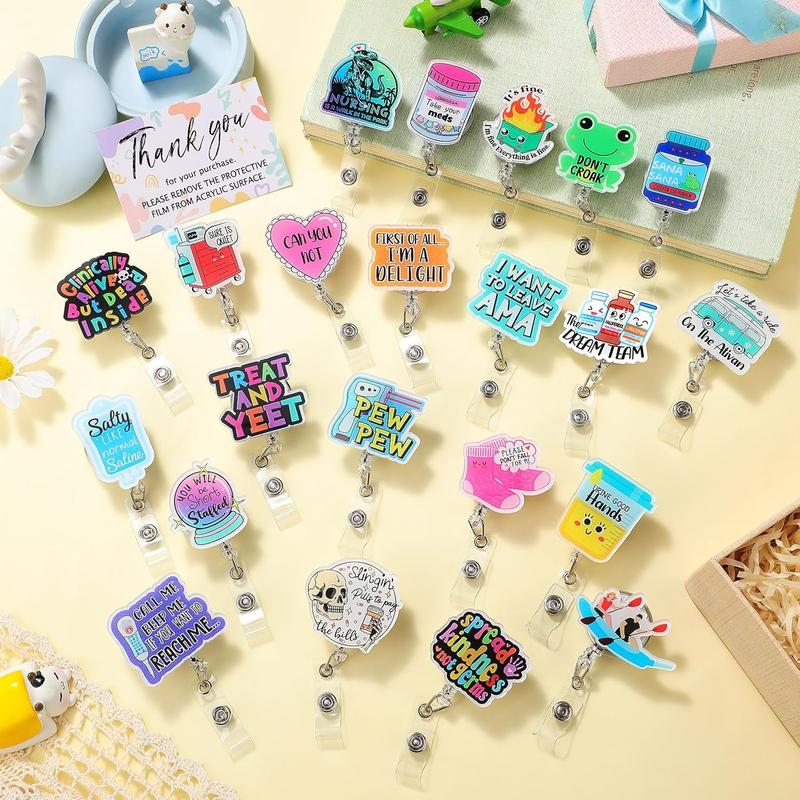 36/24/12/10 Pcs Funny Badge Reels for Nurses Cute Acrylic ID Badge Holder with Retractable Name ID Clip Bulk Badge Reel Accessories for Doctors Teachers Nursing Students Coworkers Medical Assistants New Grad Nurse Onboarding Gifts, Clinical Essentials
