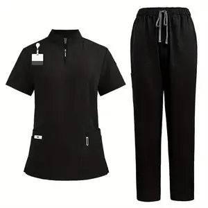 Stand-upCollarZipperWorkUniform,StraightPants,Polyester,MachineWoven,FittedStyle,WorkwearwithPocketsWomenswearMinimalist
