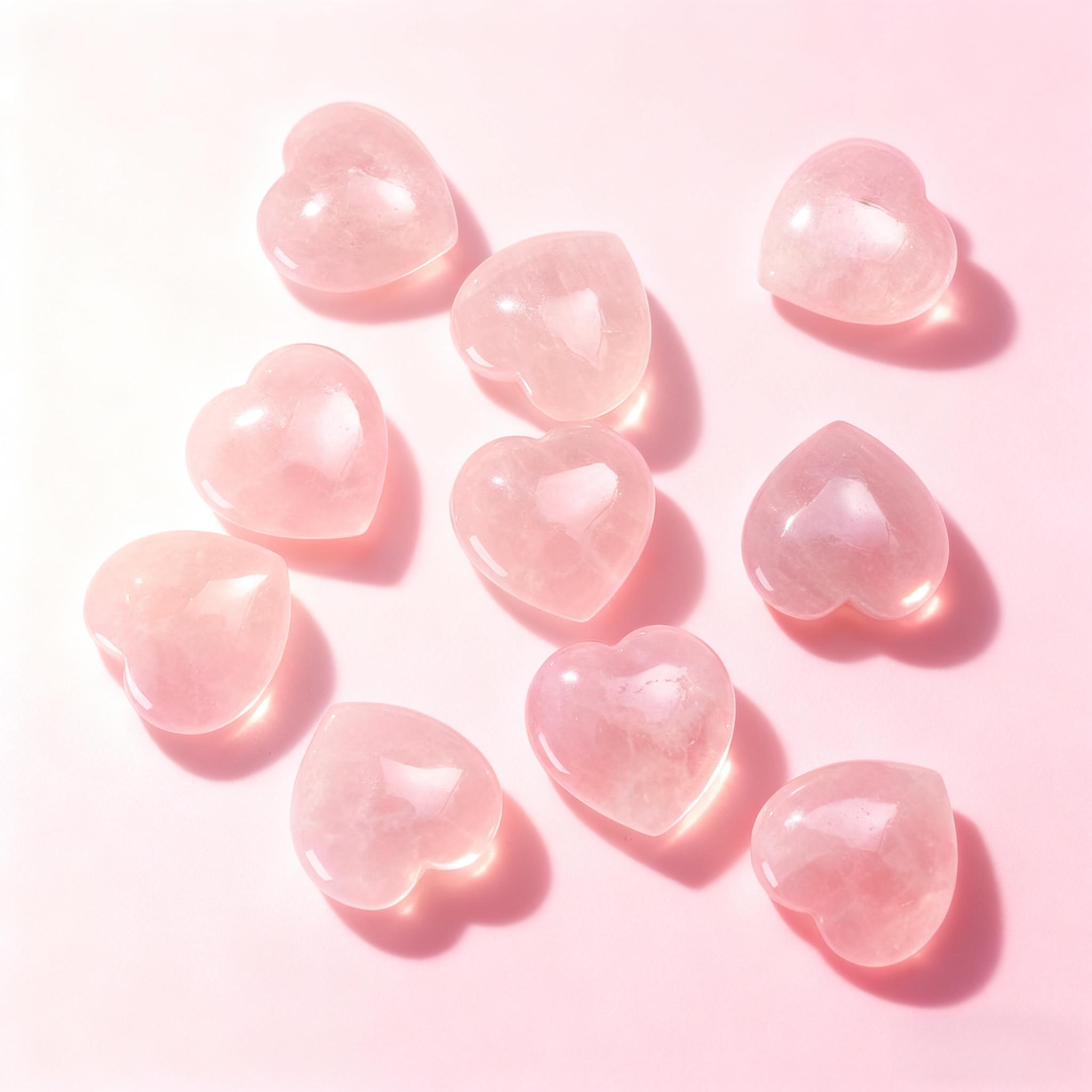 10 PCS Rose Quartz Heart Crystals Thumb Worry Stone for Anxiety Healing Cute Mini Pocket Stones Energy Balancing Meditation Pink Heart Gifts for Mother Women
