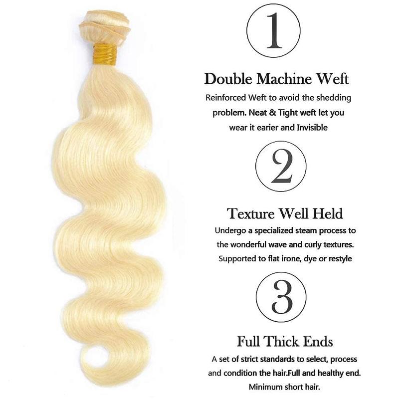 613 Blonde Body Wave Bundles Human Hair with lace closure 15A Grade Brazilian Virgin Body Wave Human Hair 3 Bundles with 4*4 lace closure 100% Unprocessed Virgin Remy 613 Blonde Hair Weft Bundles 100% human hair